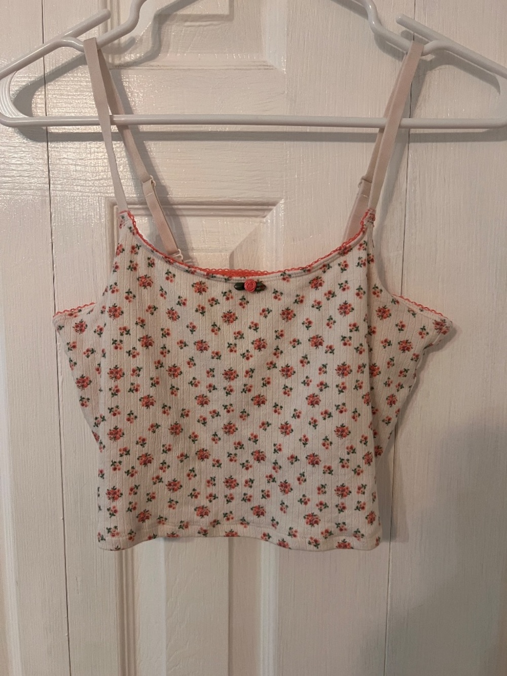 Colsie White and Pink Floral Ribbed Cami | Floral Bralette | Size M